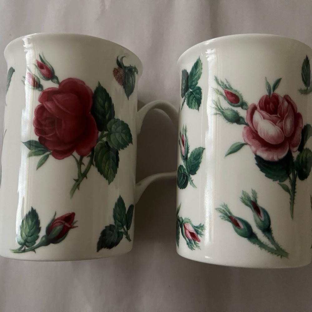 2 Roy Kirkham Fine Bone China Mug Rose Flowers Malmaison Coffee Tea Cup England